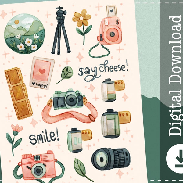 Photography Goodnotes Stickers | Photographer | Aesthetic Digital Stickers | Camera Printable Stickers