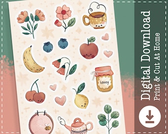 Fruits and Flowers Stickers | Printable Stickers | Digital Stickers | Clipart | Goodnotes Notability Stickers | Cricut Designs |