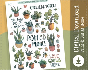 Potted Plants Stickers | Printable Stickers | Digital Stickers | Clipart | Goodnotes Notability Stickers | Cricut Designs |