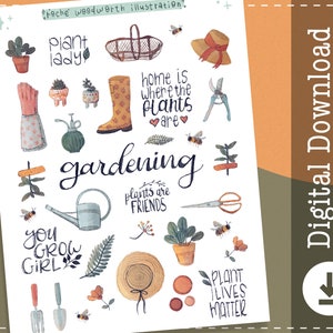 Pegatinas imprimibles de Plant Lady Gardening Nature / Pegatinas digitales / Pegatinas para planificador / Goodnotes Notability / Cricut Designs / Clip Art