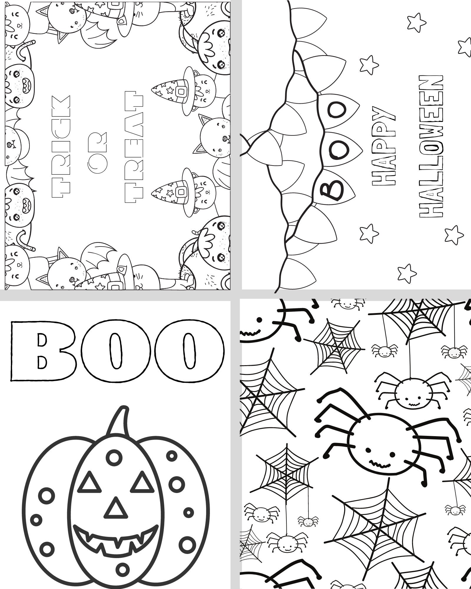 DIGITAL DOWNLOAD Halloween coloring sheets 4 in 1 just add Etsy