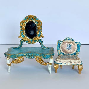 Handmade Rococo Dressing Table 1:12 Scale with Real Mirror – French Miniature Furniture – Dollhouse Accessory – Author&#39;s Design