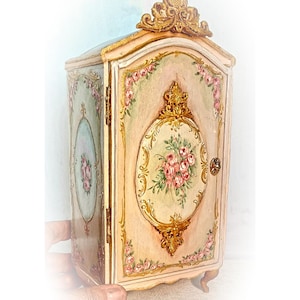 1:12 Rococo Dollhouse Wardrobe – Handmade Wooden Miniature Armoire with Cabriol Legs | Elegant French-Style Furniture for Miniature Rooms