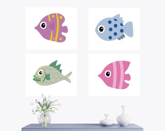 Nautical fish wall art a set of 4/Nursery art print printable/Animal poster for kids