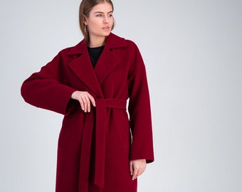 red belted wool coat