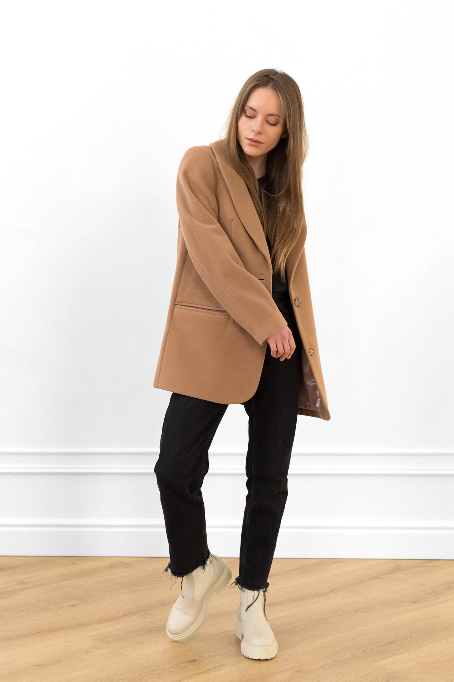 Camel beige cashmere blazer coat / Camel lined singlebreasted Etsy