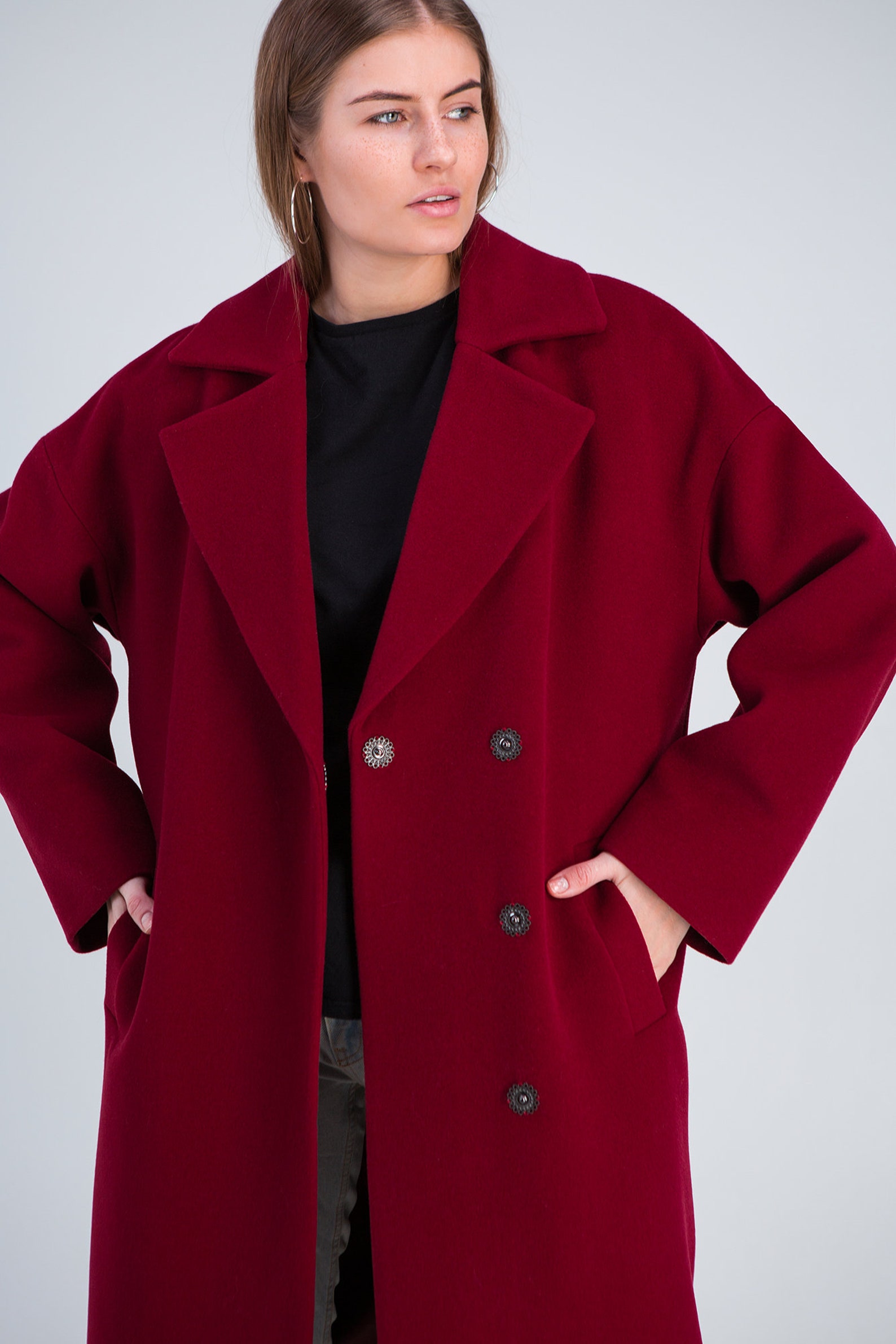 Oversized Lined and Insulated Dark Red Wool Coat / Pure Wool - Etsy
