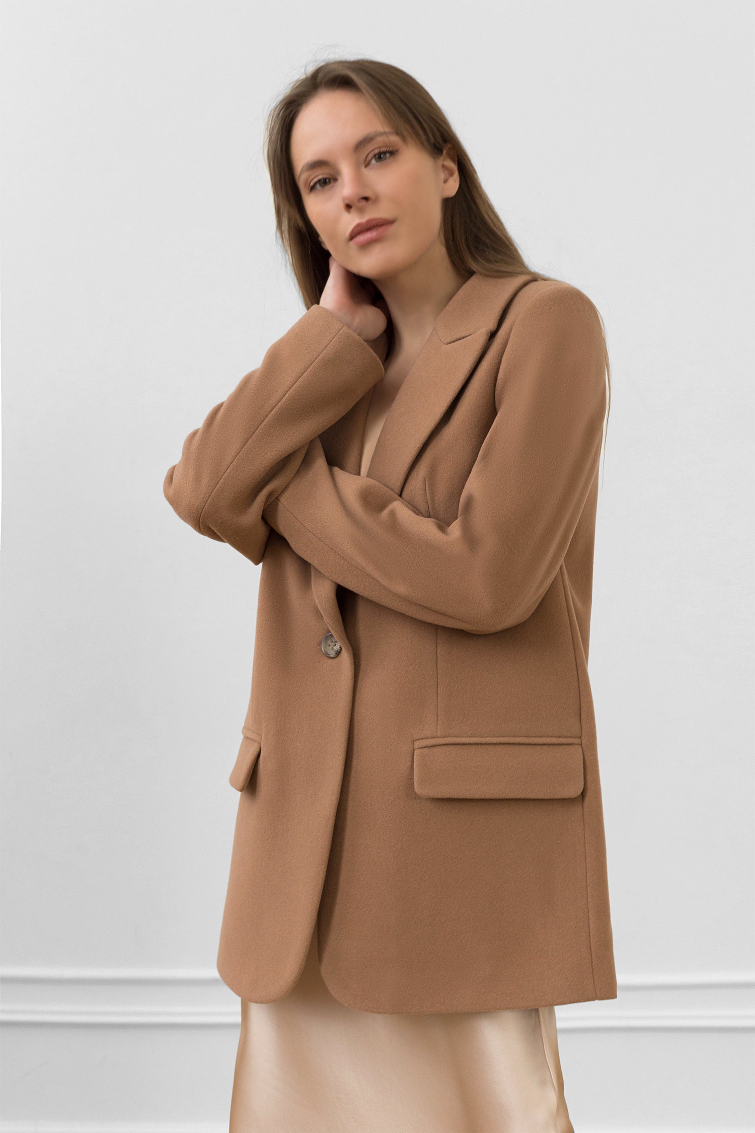 Camel Beige Cashmere Blazer Coat / Camel Lined Singlebreasted Etsy UK