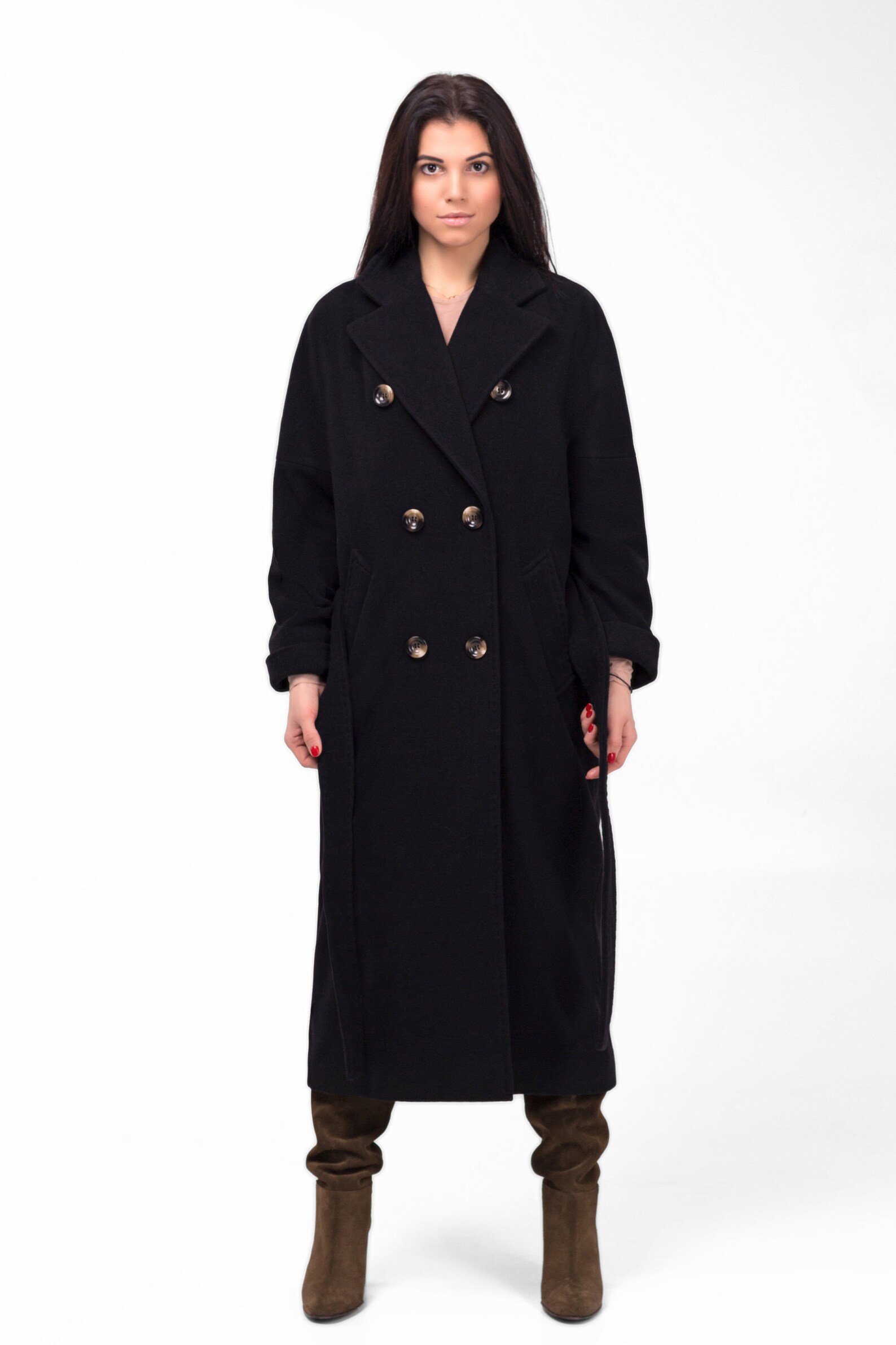 Black cashmere coat / Black oversized lined doublebreasted Etsy