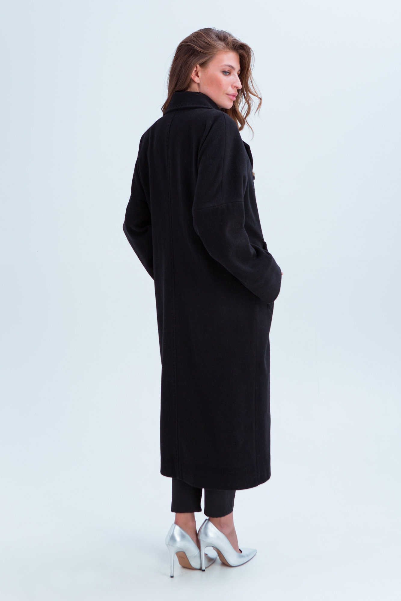 Black cashmere coat / Black oversized lined doublebreasted Etsy