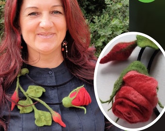 Handmade Felted Flower Choker, Merino Wool Necklace, Floral Jewelry