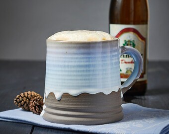 Tasha Large Beer Mug, Large Coffee Mug, Basalt Blue - Hazel Brown - Night blue - White Ceramic Mug, Effect Glazed Stoneware