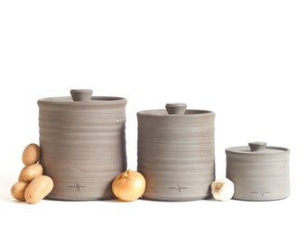 Vaso per conservare patate, cipolle e aglio in ceramica fatto a mano, porta cipolle, porta aglio, contenitore per patate