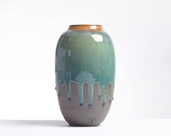 Potterymade Stoneware Vase, Flower Vase, Decorative Vase, Dried flowers vase, Handmade Pot, Drippy Glaze Pot, Blue Vase, Green Vase