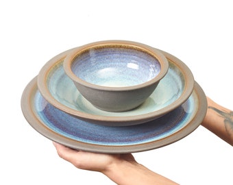 Service de vaisselle 3 pièces en poterie, assiette plate en céramique, bol à soupe, assiette creuse