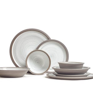 Handcrafted Ceramic Dinnerware Set – 4 Pieces | Serving Plate, Deep Plate, Dessert Plate & Small Bowl | Stoneware Tableware | Fil Ceramics