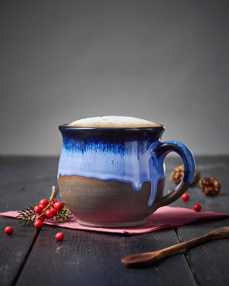 Große handgetöpferte Tasse Moll Groß Keramikbecher, Steinzeug-Kaffeebecher, Keramik-Teebecher Bild 10