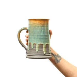Tasha X-Large Beer Mug, Pottery a liter Beer Mug, Bierkrug ,Massbierkrug, Chirstmasmug, Octoberfest