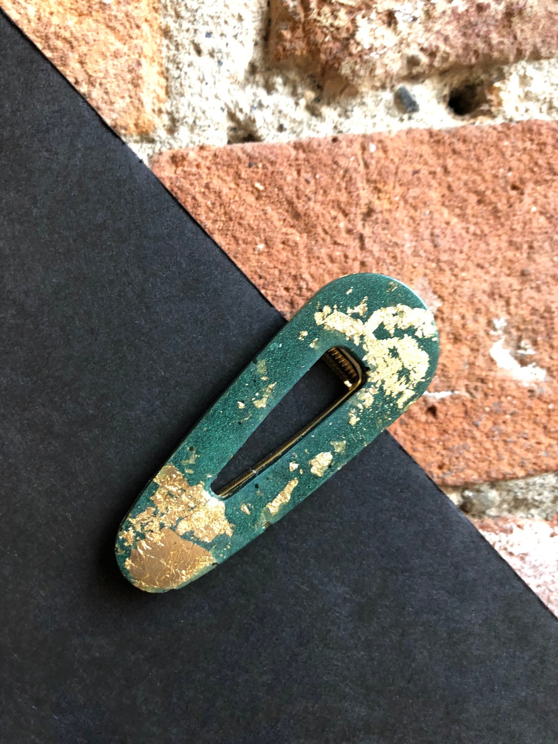 1 Deep Emerald Green & Gold Foil Hair Clip Etsy