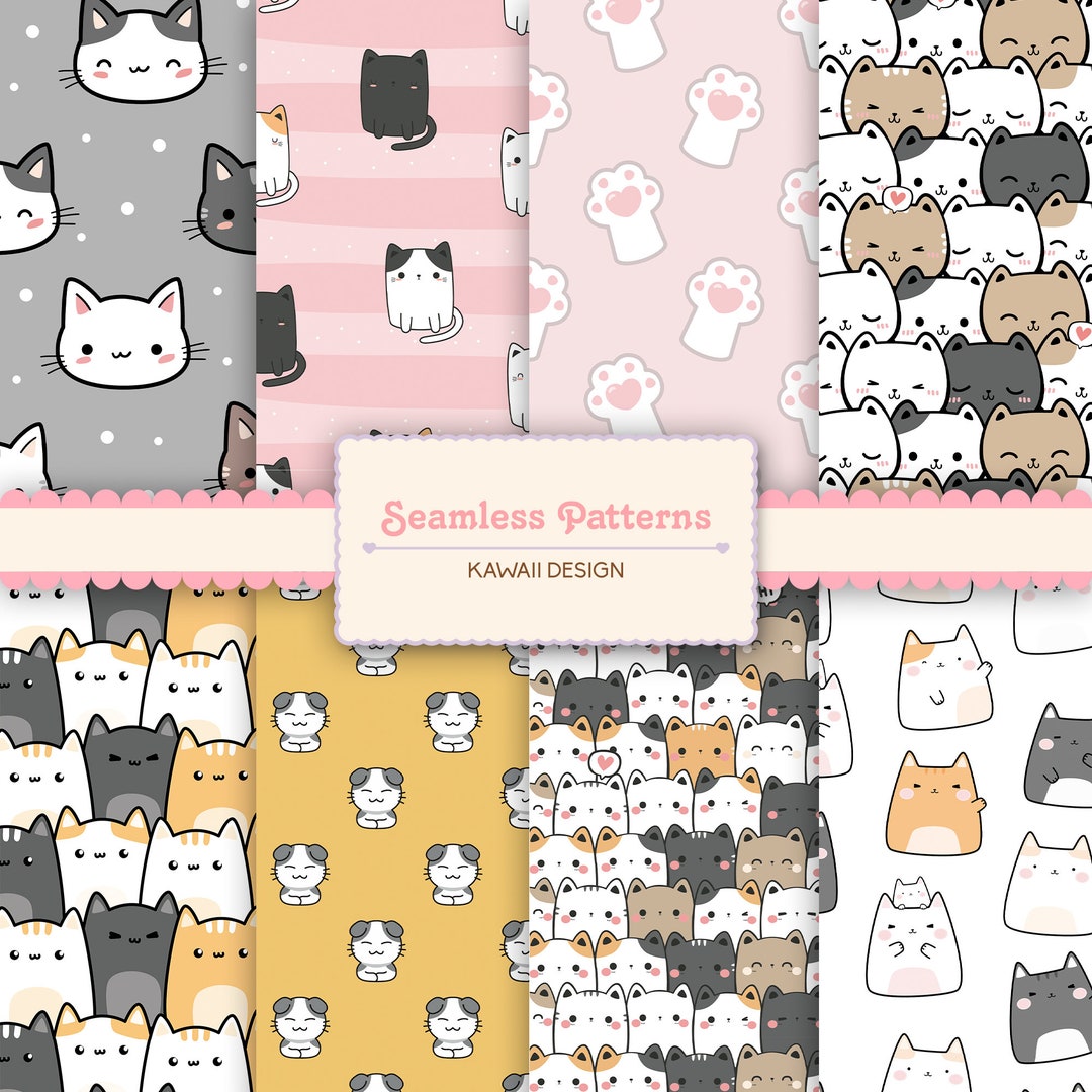 Kitten Pattern Digital Paper, Seamless Pattern, Cat Junk Journal, Cute ...