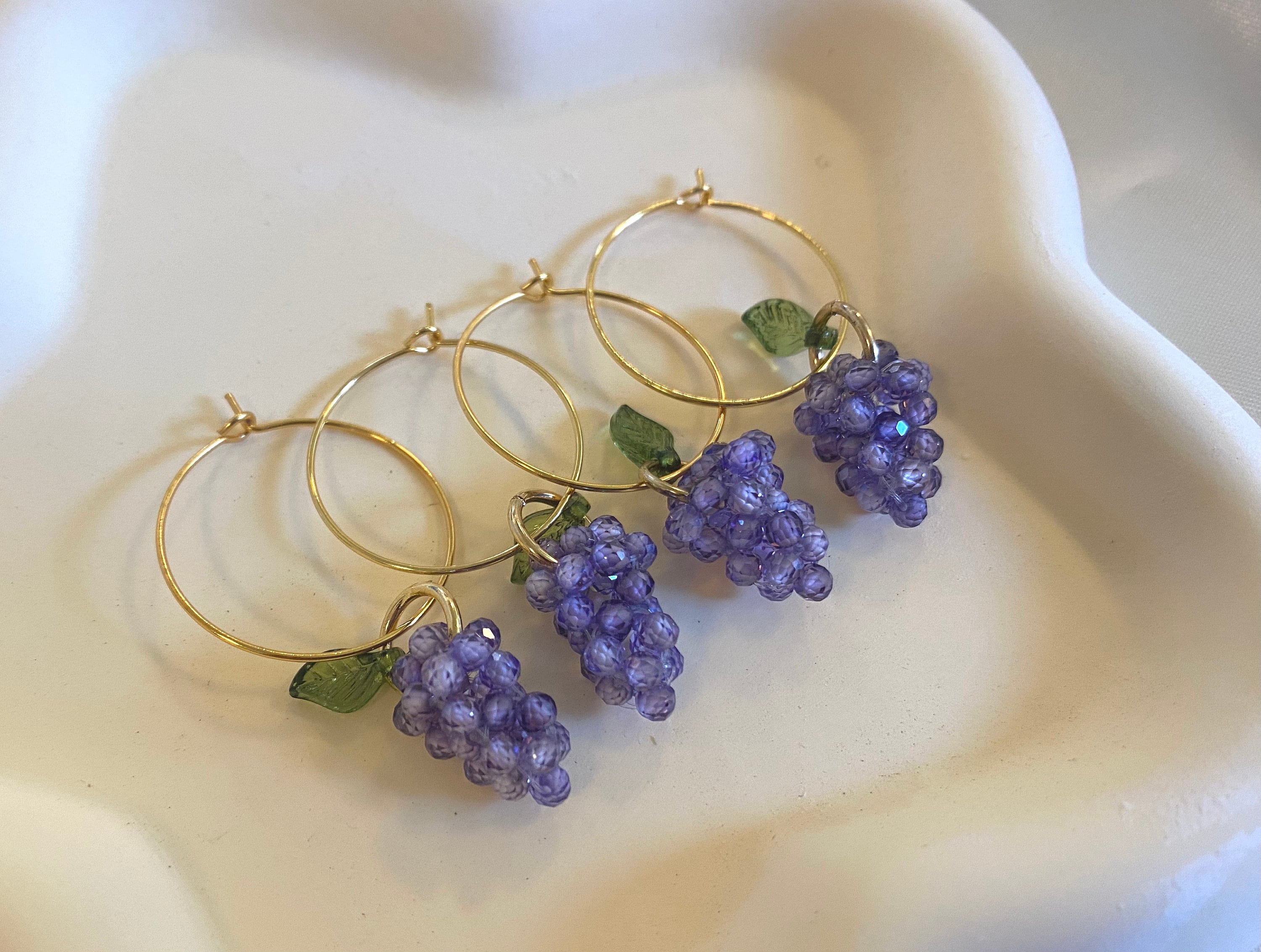 Wine Glass Charms Set | Natural Stone Wine Charms | Wine Charms | Grape ...
