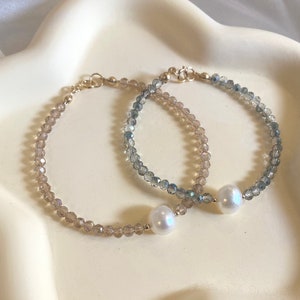 Freshwater Pearl Bracelets | Beaded Bracelets | Rondelle Crystal Bracelets | Pearl Bracelets | 14K gold-filled bracelets