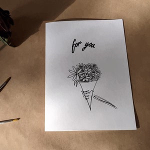PRINTBALE Kaart * voor u * bloemboeket gehouden door een schattige skeletarm, Alternatief, Goth, Schattig, gendervrij, bruiloft, liefde
