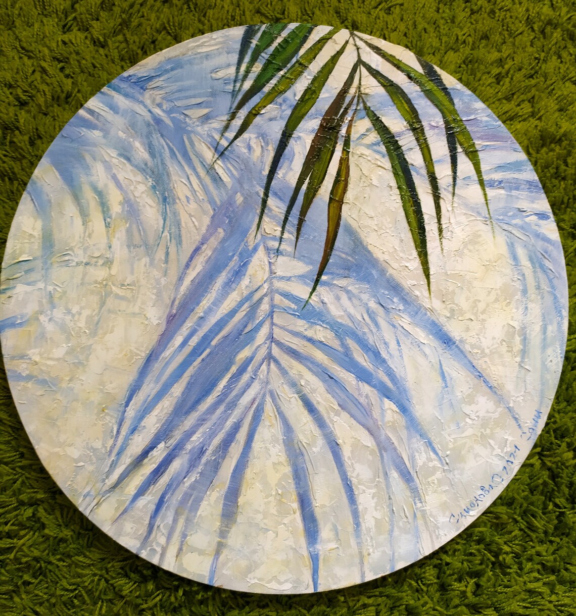 Runde Wandkunst. Blauer Schatten von einer Palme an der Wand. | Etsy