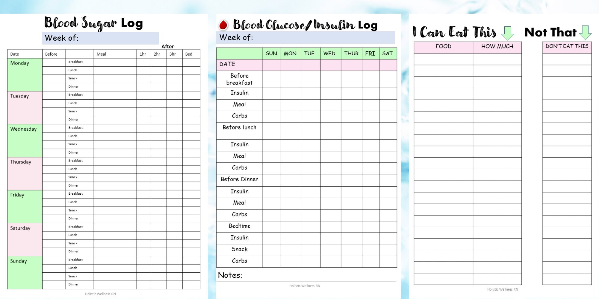 Diabetes Bundle 12 printable sheets Etsy