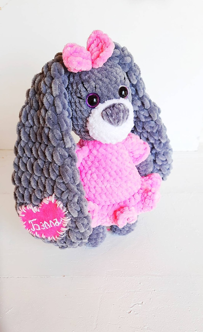 Plush Bunny With Long Ears Crochet Bunny With Name Rabbit Etsy