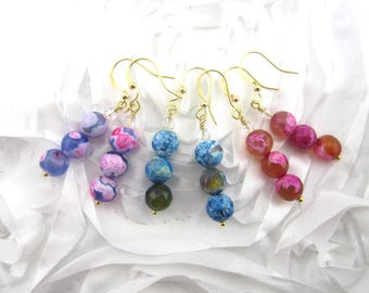 8mm Fire Agate Gemstone Earrings, Assorted Colors