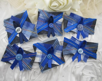 Blue Jeans Denim Cluster Snippets with Blue Fabric and Assorted Ribbons & Buttons (6 Pieces Per Order)