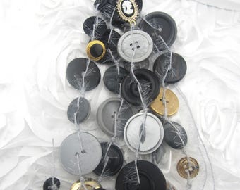 Handmade Button Tassel - Black, Gray & Gold