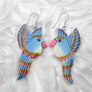 Blue and Pink Bird Earrings