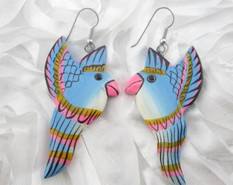 Blue and Pink Bird Earrings