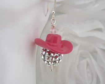 Pendientes de sombrero Stetson de vaqueras rosas