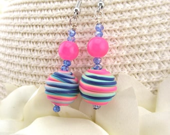 Bold Colorful Pink Clay Earrings