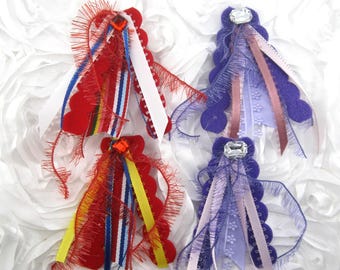 Red or Purple Cluster Snippets Fabric Assorted Ribbon with Rhinestone