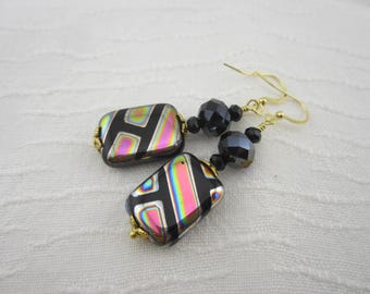 Pendientes de cuentas de vidrio rectangulares multicolores AB Rondelle