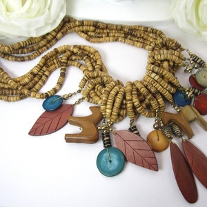 Ethnic Multi-Strand Wood Carved Animal Necklace