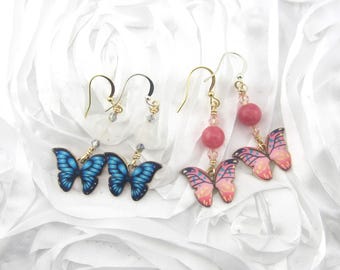 8mm Chalcedony & Crystal Quartz Butterfly Earrings