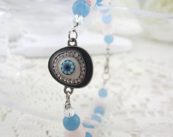 Blue Evil Eye Jade and Rose Quartz Bracelet