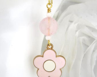 Pendientes de margarita rosa de cuarzo rosa