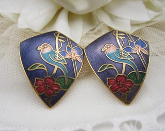 Pendientes de poste de esmalte cloisonné con forma de rombo VTG