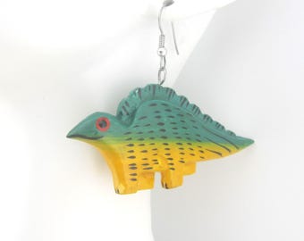 Wood Painted Dinosaur Earrings