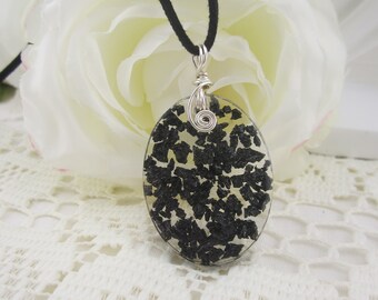 Tourmaline Gemstone Chips in Resin Pendant