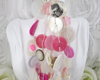 Button Tassel Shades of Pink & White #PNKWH01