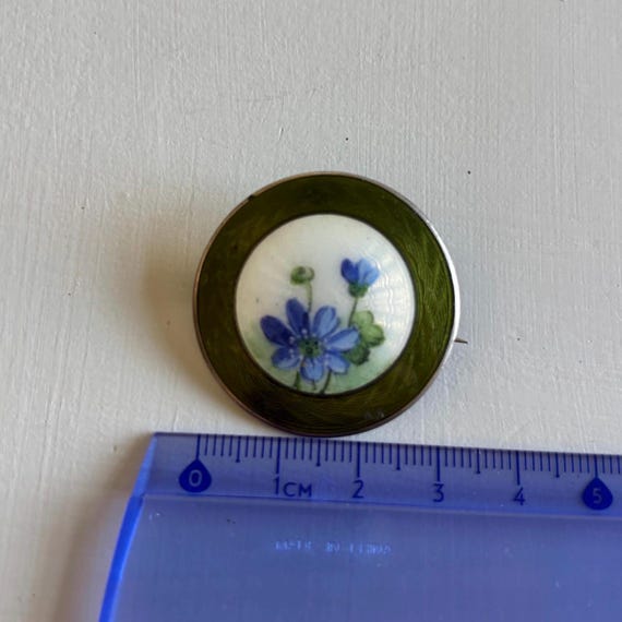 Broche Art Nouveau Argent Massif émaillé - Décor Floral Par Ole Nicolai Olberg - Norvège - Occasion