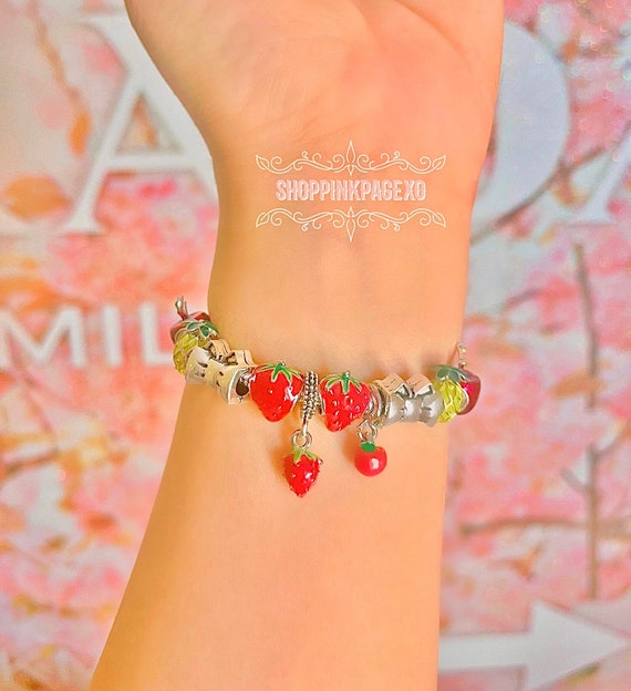 Strawberry fruit charm bracelet, Charm bracelet.