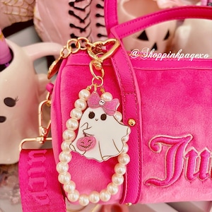 Pink Halloween ghostie pearly girly bag charm.